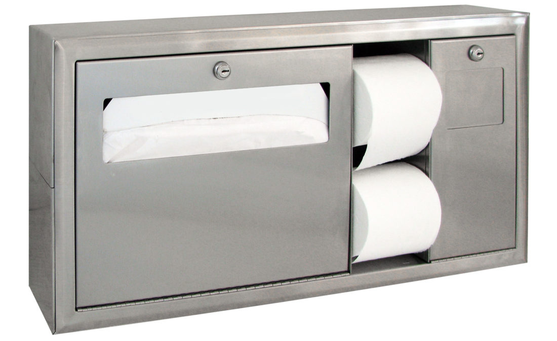 PartitionMounted, SeatCover Dispenser, Sanitary Napkin Disposal and Toilet Tissue Dispenser