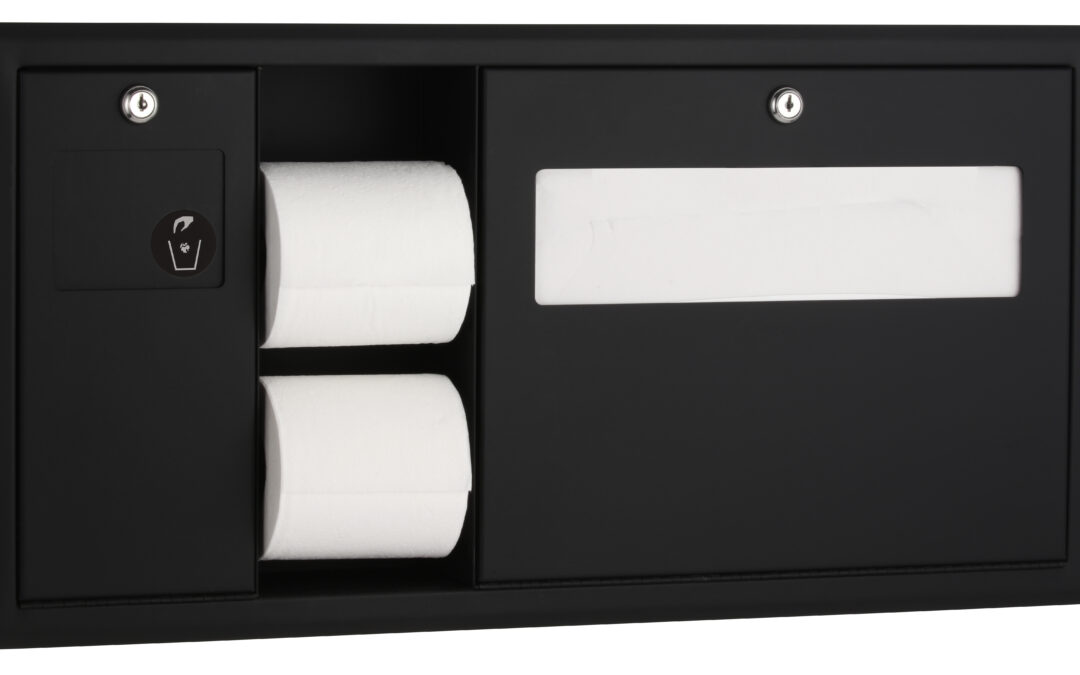 Recessed-Mounted Toilet Tissue, Seat-Cover Dispenser and Waste Disposal, Matte Black