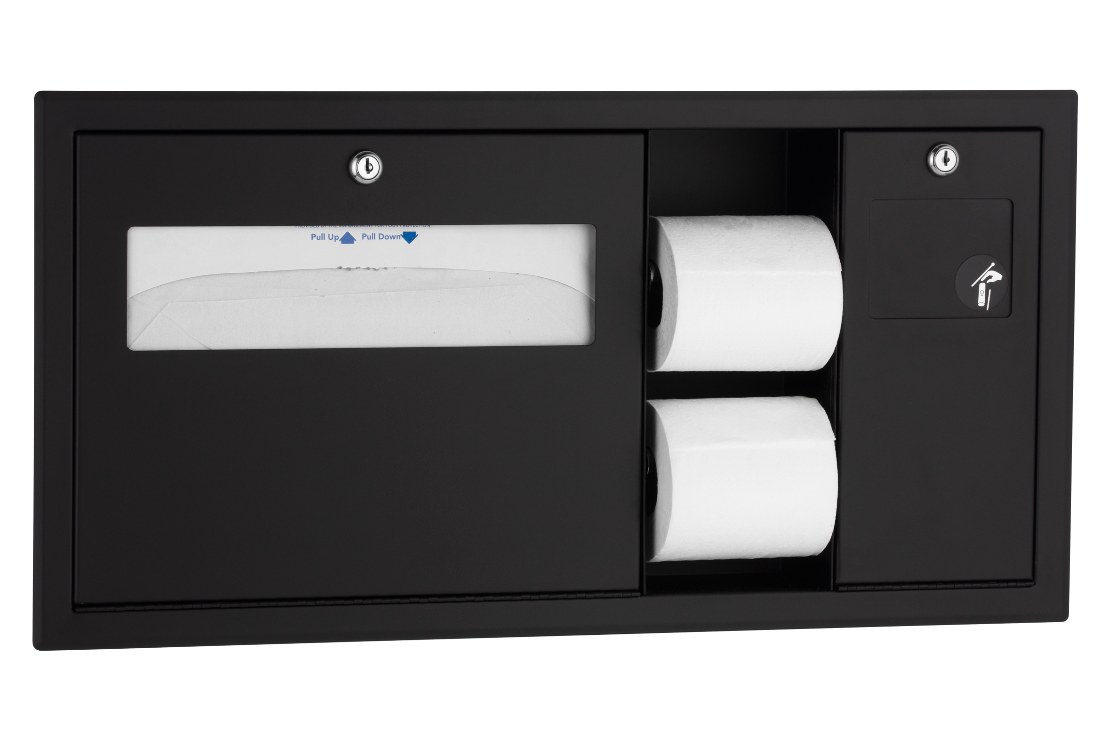 Recessed-Mounted Toilet Tissue, Seat-Cover Dispenser and Waste Disposal, Matte Black Image