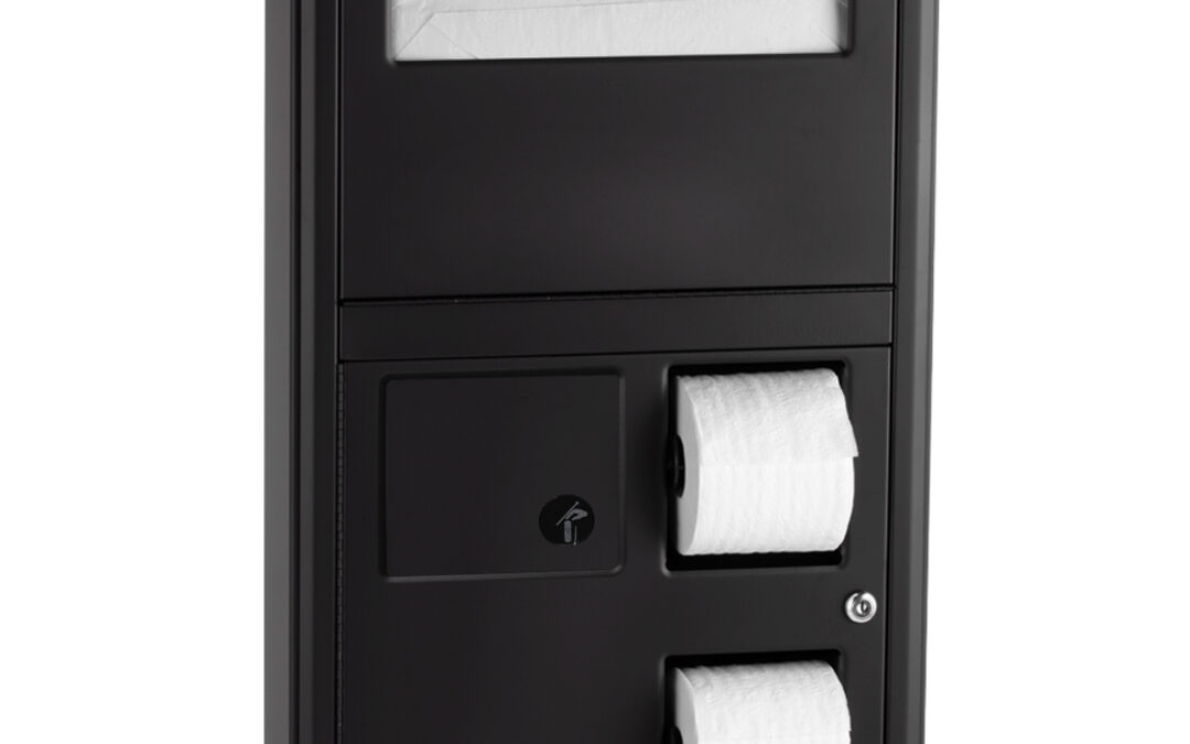 Surface-Mounted, Seat-Cover Dispenser, Sanitary Napkin Disposal and Toilet Tissue Dispenser, Matte Black
