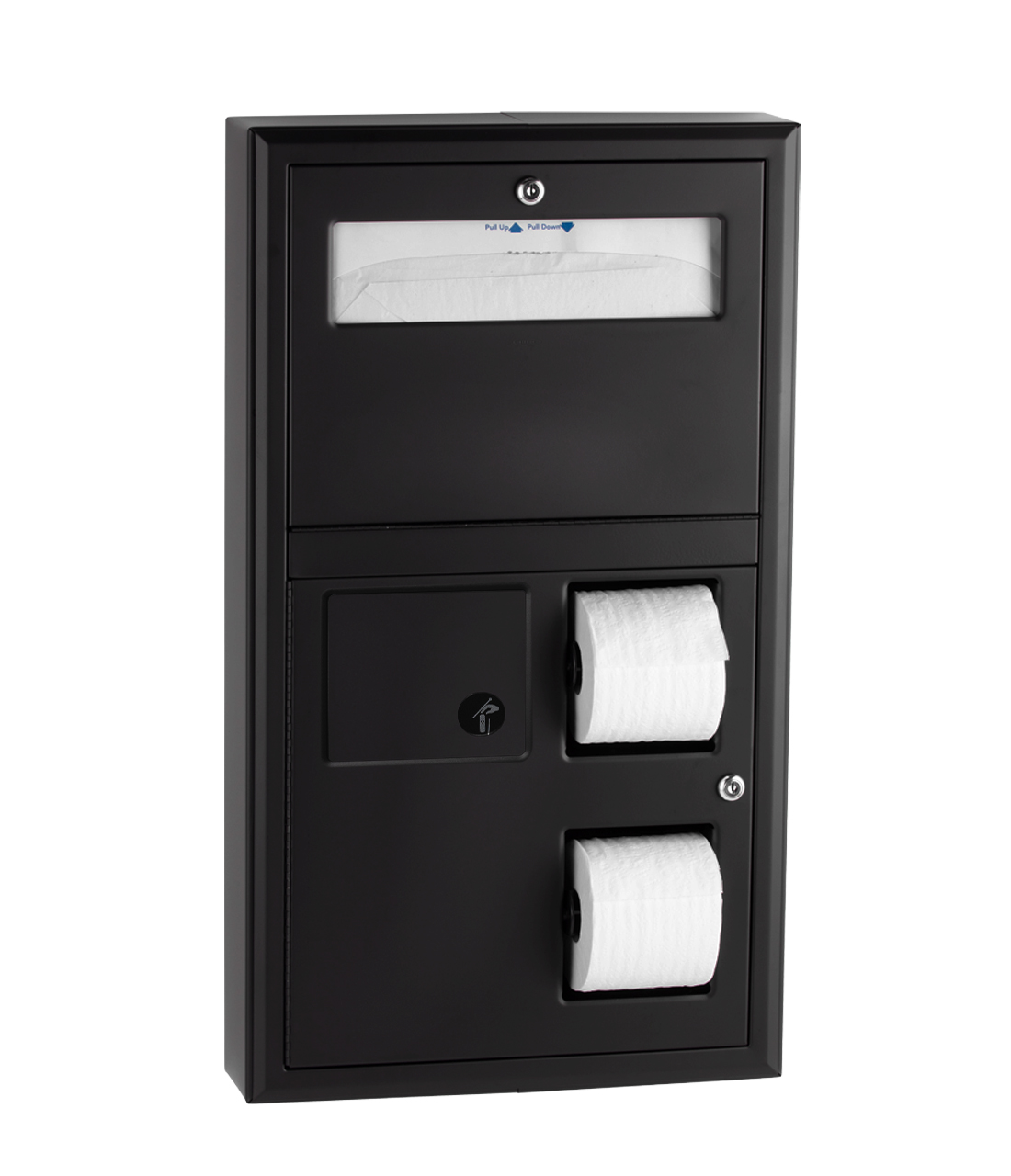 Surface-Mounted, Seat-Cover Dispenser, Sanitary Napkin Disposal and Toilet Tissue Dispenser, Matte Black Image
