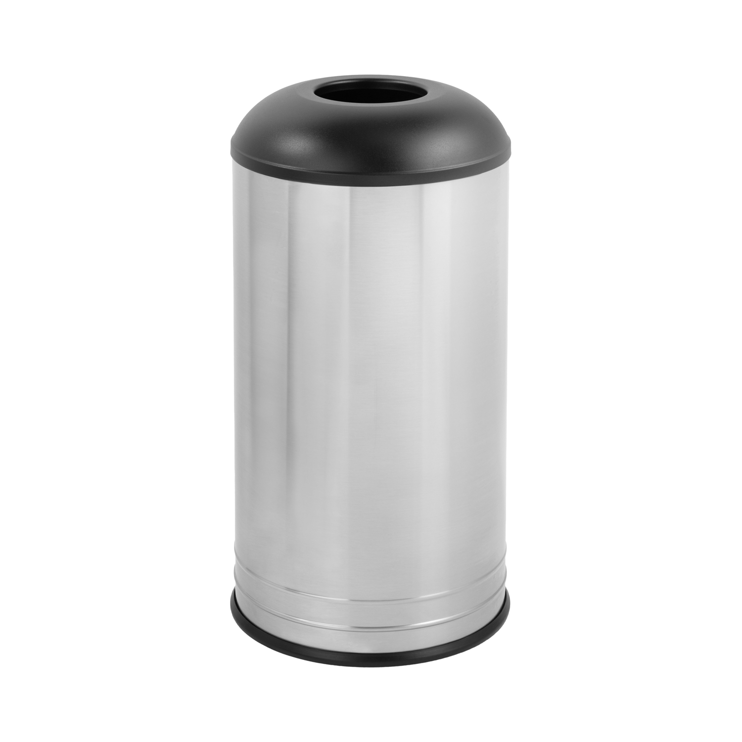 B-2300 Floor-Standing Waste Receptacle, Black Domed Top, Satin