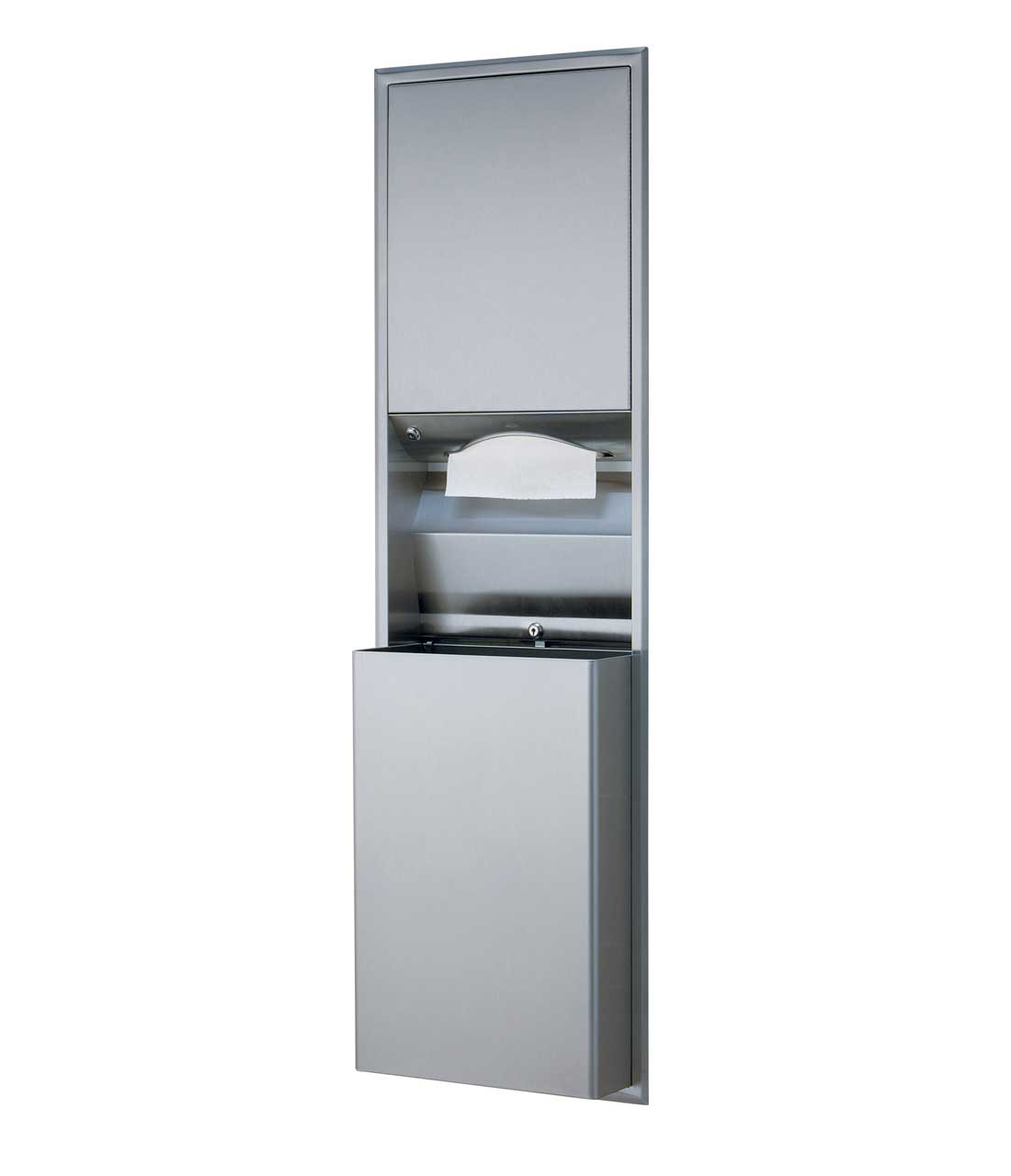 Satin Finish Stainless Steel .. for sale online Bobrick Recessed Convertible Paper Towel Dispenser/Waste Receptacle 